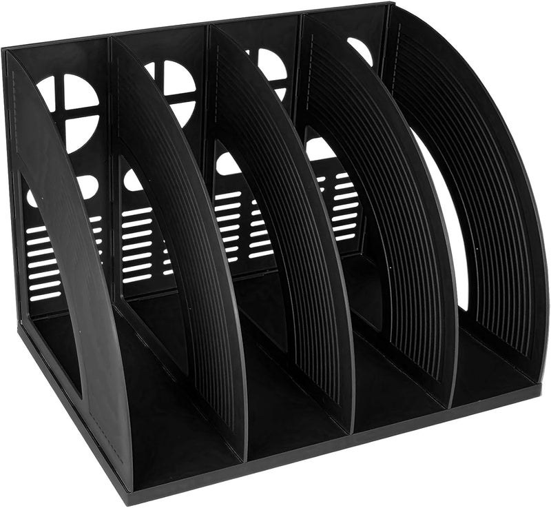 SAYEEC Sturdy Magazine Holder 4 Compartments Plastic Desktop File Organizer File Dividers Office Organizer Storage Document Magaizne Rack Display Box (Black) - Image 1
